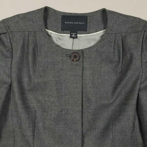Banana Republic Blazer Jacket Women 8 Grey Wool Stretch Lined Career Business - Picture 2 of 12
